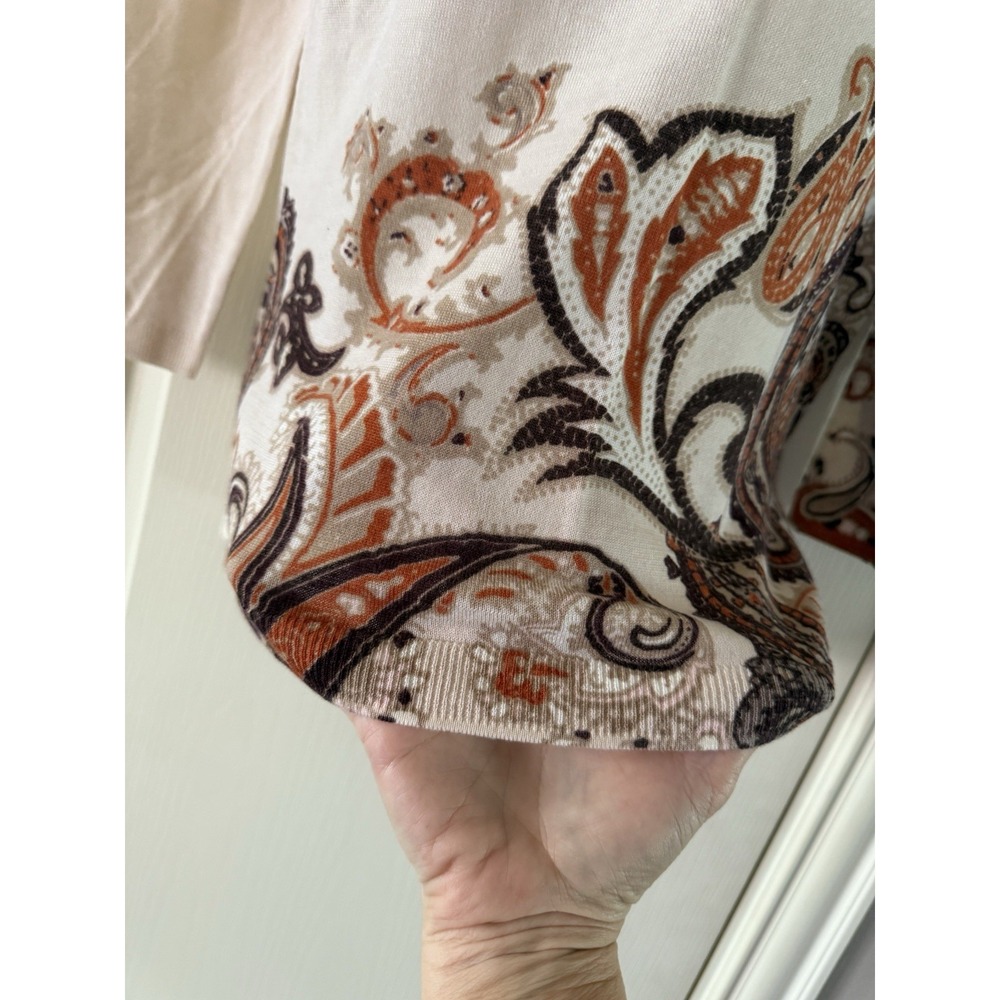 Talbots 100% Merino Wool Beige Orange Paisley Print Knit Size X-Small XS NEW!!! - Picture 2 of 4